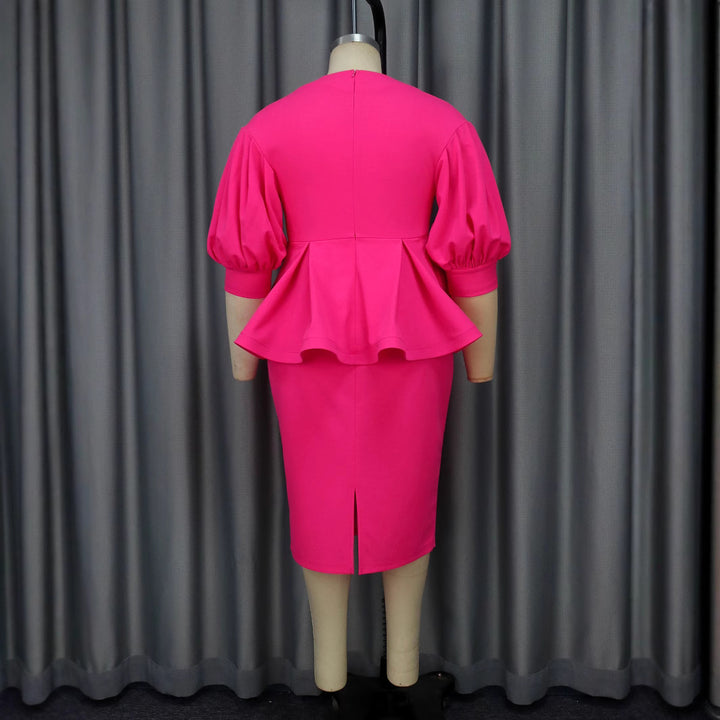 Damen elegantes A-Linien Kleid mit modischen Puffärmeln und floralem Akzent Echo Archiv
