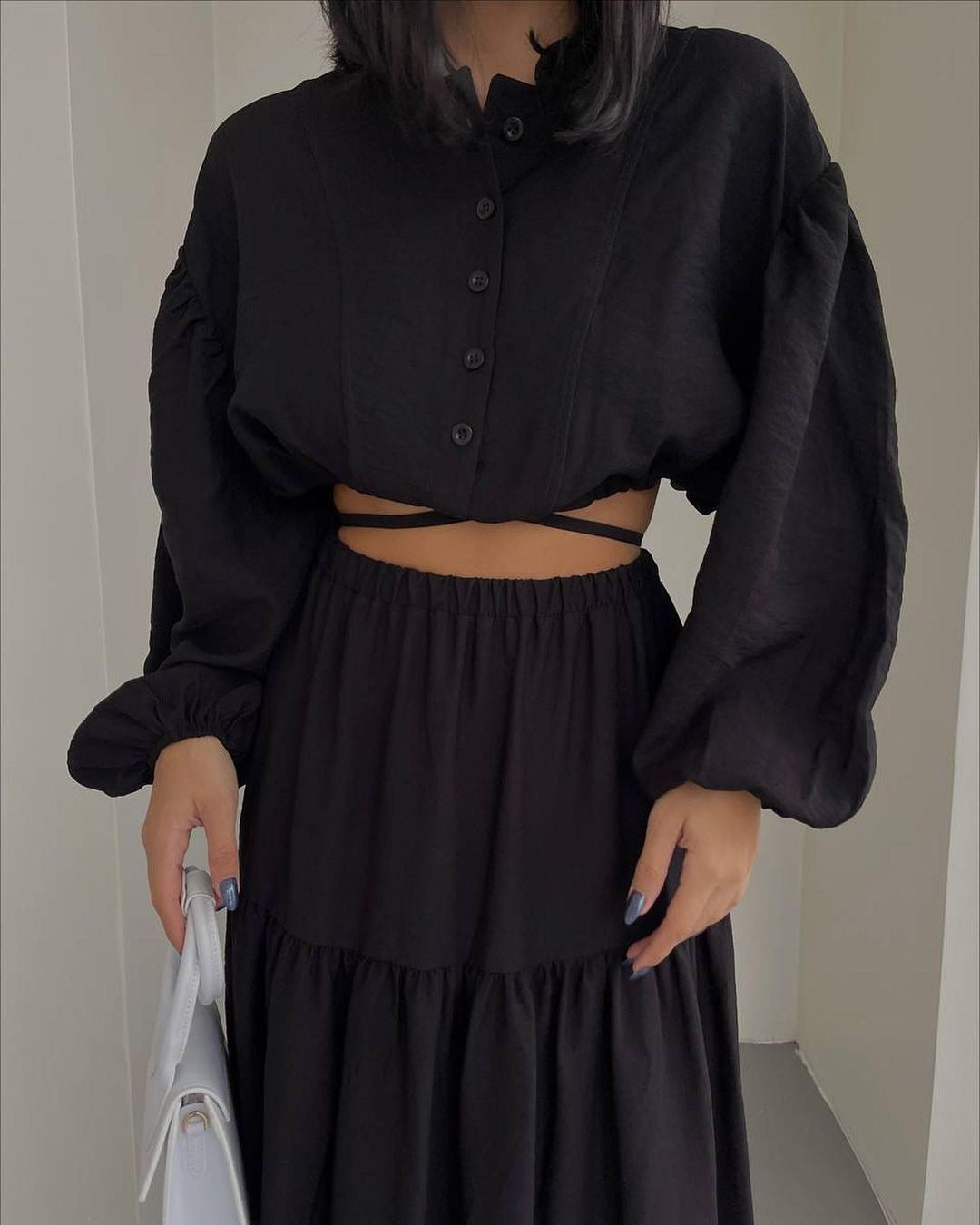 Damen Zweiteiliges Boho-Set mit Cropped-Bluse und Maxirock mit Schlitz Echoarchiv