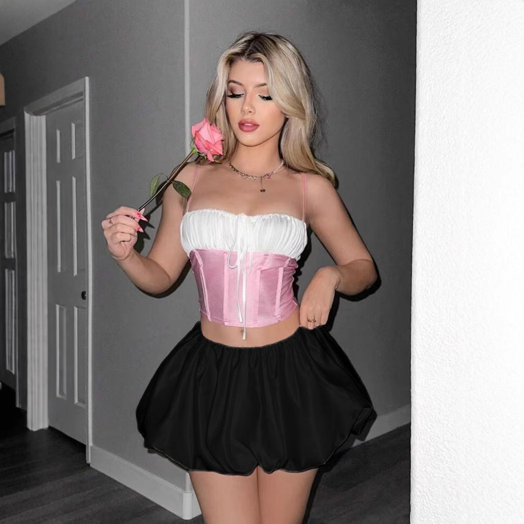 Damen romantisches Crop-Top mit Volant und leicht ausgestellt Rock Echo Archiv