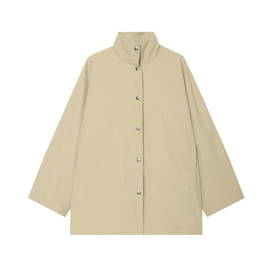 Damen Oversize Regenponcho‑Mantel mit Stehkragen und Druckknopfleiste Echo Archiv