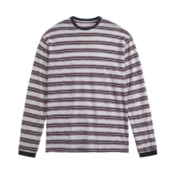 Unisex Langärmliges Feinstrick-Shirt mit Ringelstruktur und geripptem Kragen Echoarchiv