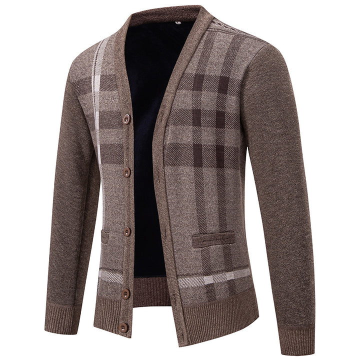Herren Strickjacke mit modischem Karomuster und praktischen Knöpfen Echoarchiv