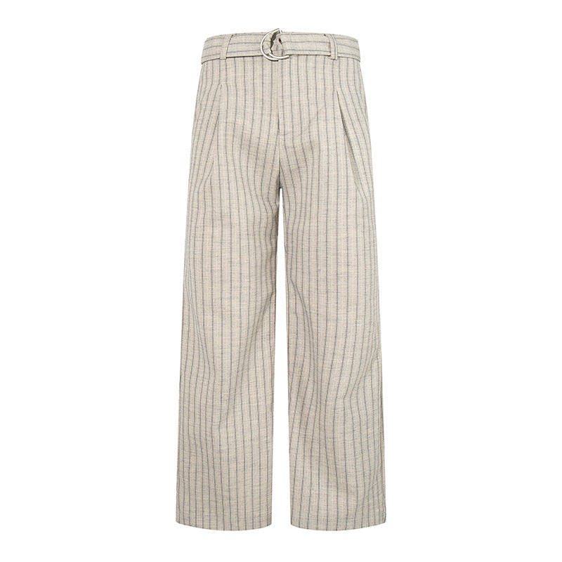 Damen Weite Leinen-Mix Culotte-Hose mit Hochbund und D-Ring-Gürtel Echoarchiv