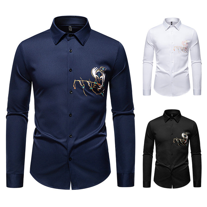 Herren Slim-Fit Businesshemd mit aufwendiger Bruststickerei und Kentkragen Echo Archiv
