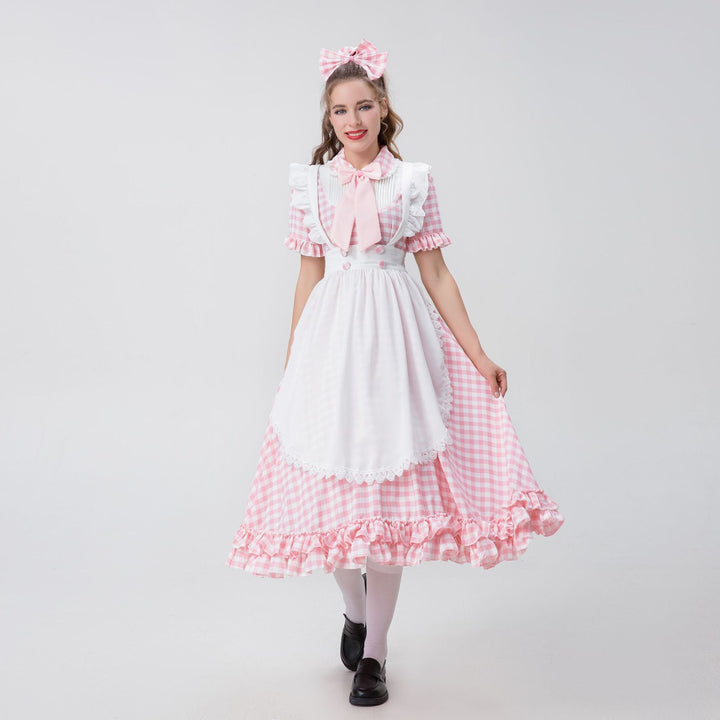 Damen nan Vintage-inspiriertes Karo-Swingkleid mit abnehmbarer Schürze, Rüschenärmeln und Schleifenkragen Echo Archiv