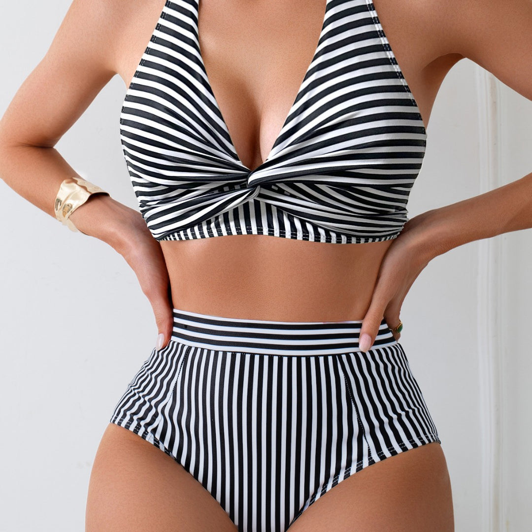 Damen Zweiteiliges High-Waist Bikini-Set mit gekreuztem Oberteil Echo Archiv