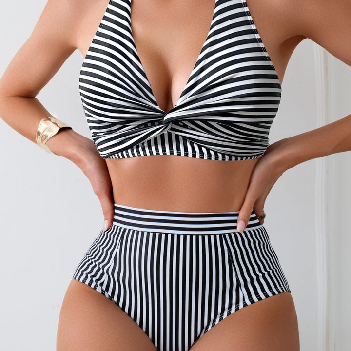Damen Zweiteiliges High-Waist Bikini-Set mit gekreuztem Oberteil Echo Archiv