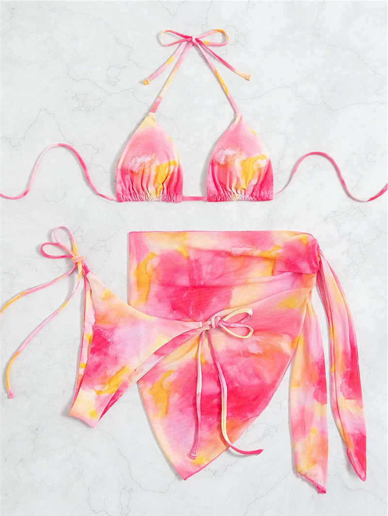 Damen Triangel-Bikini-Set mit floralem Wickelrock und verstellbaren Trägern Echo Archiv
