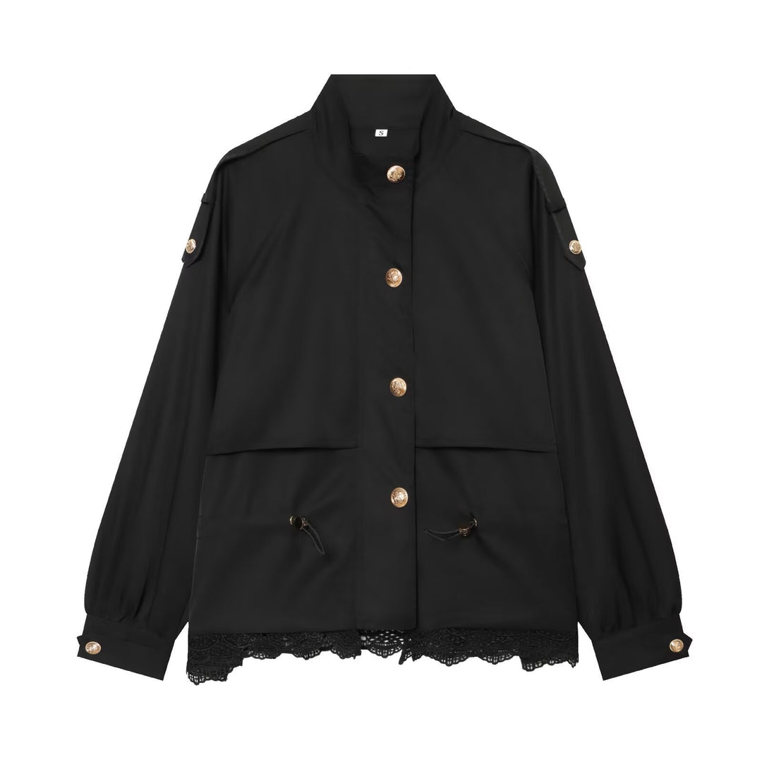 Damen leichte Parka-Jacke mit Kordelzug und Spitzensaum Echo Archiv