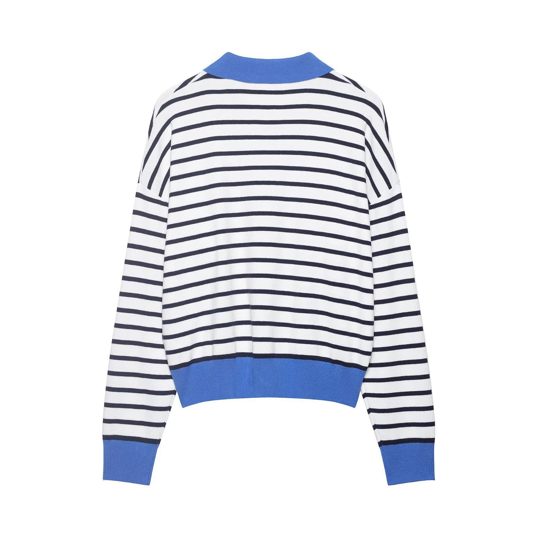 Damen Gestreifter Polokragen-Pullover mit Reißverschluss Echo Archiv