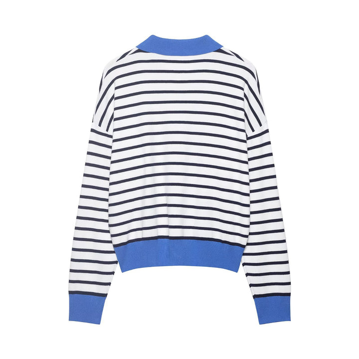 Damen Gestreifter Polokragen-Pullover mit Reißverschluss Echo Archiv