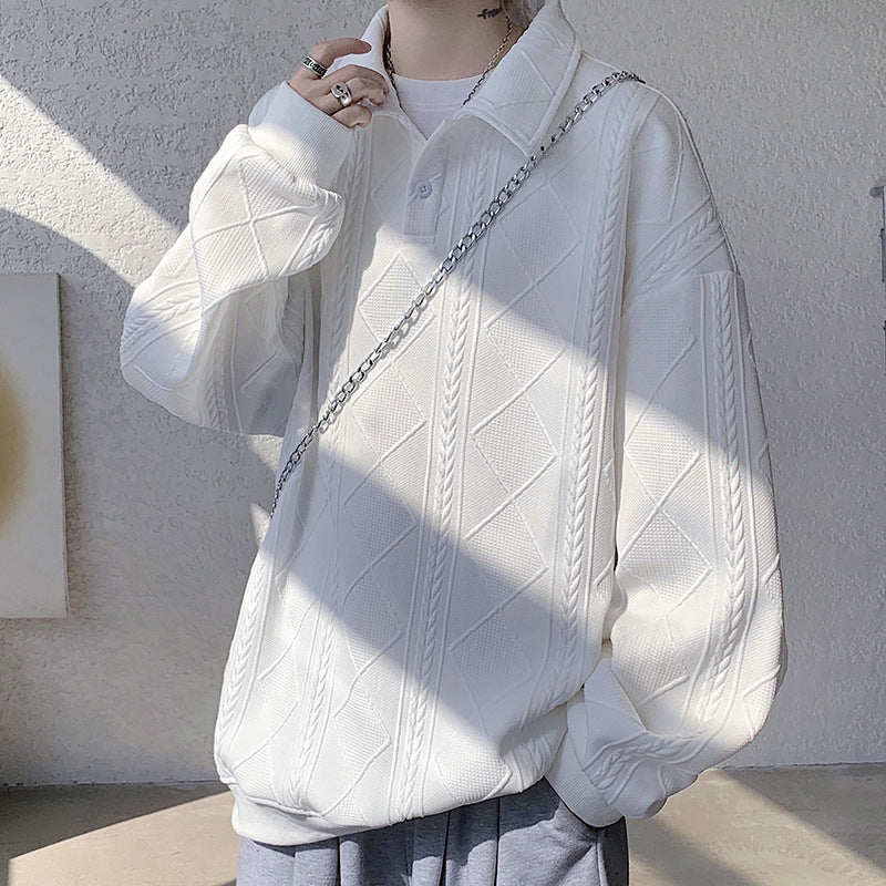 Herren Oversize-Polo-Strickpullover mit Rauten- und Zopfstruktur Echo Archiv