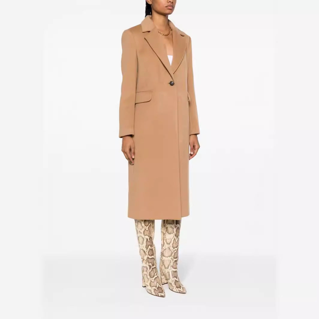 Damen Einreihiger Wollmix-Longcoat mit Ein-Knopf‑Verschluss und Pattentaschen Echoarchiv