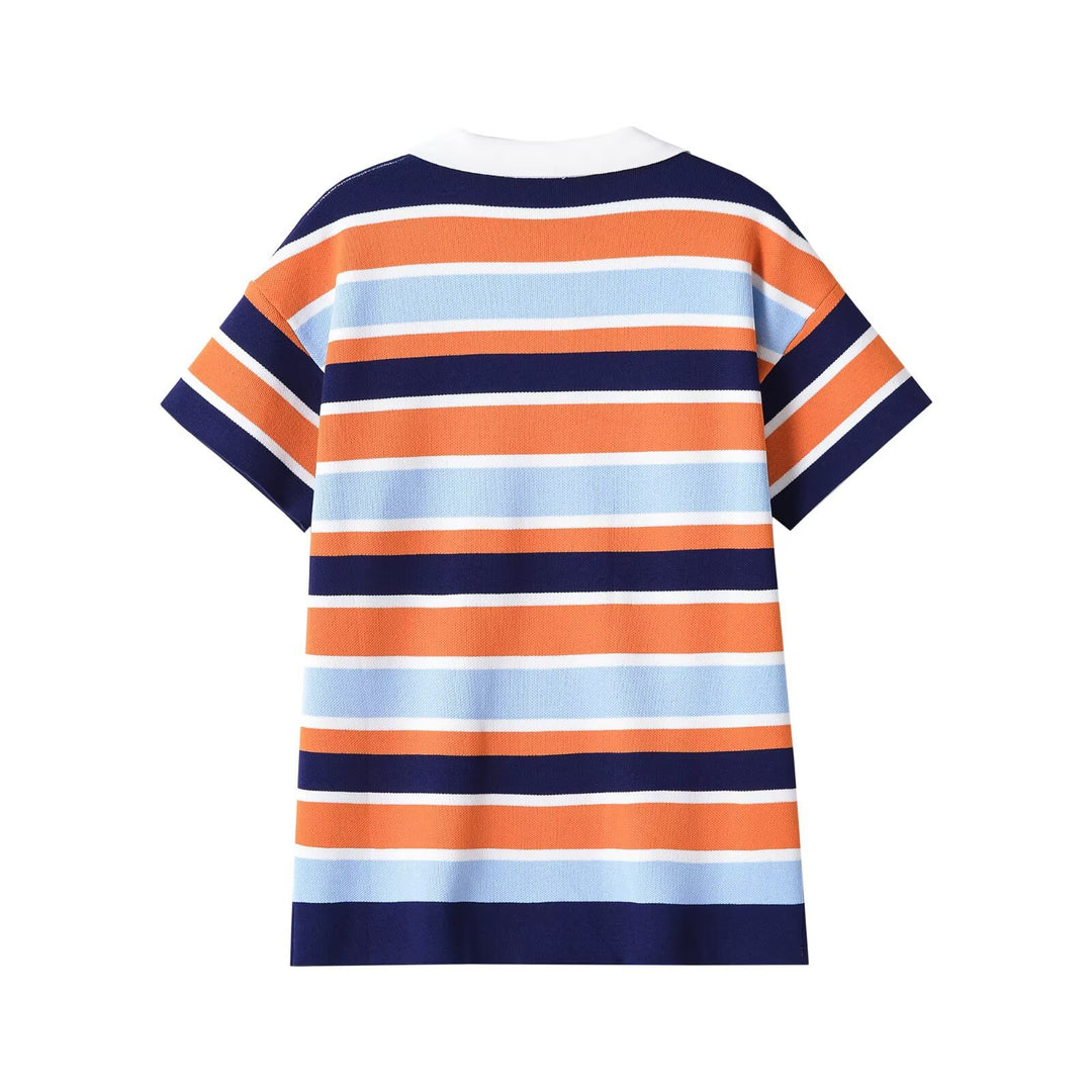 Damen Gestreiftes Polokleid aus Feinstrick mit V‑Ausschnitt Echo Archiv