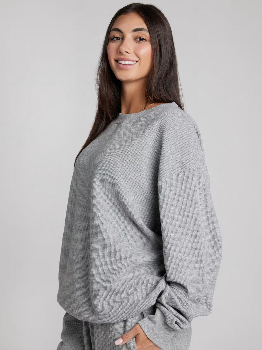 Damen Waffelstrick-Loungewear-Set mit Oversized-Sweater und Kordel-Jogginghose – Avérine