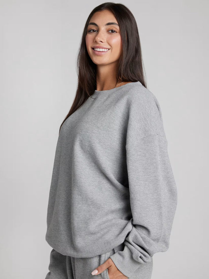Damen Waffelstrick-Loungewear-Set mit Oversized-Sweater und Kordel-Jogginghose – Avérine