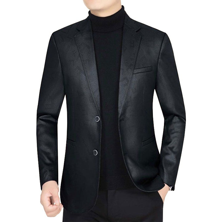 Herren Slim-Fit Sakko in Lederoptik mit fallendem Revers – Tianoro