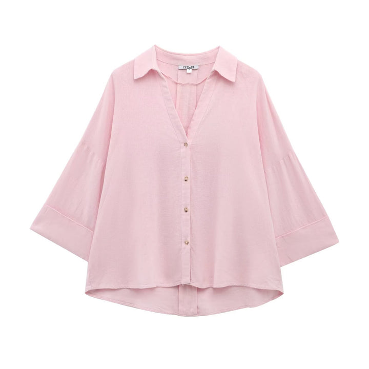 Damen Oversize Viskose-Hemdbluse mit dreiviertelärmeln und verlängertem Rückensaum Echo Archiv