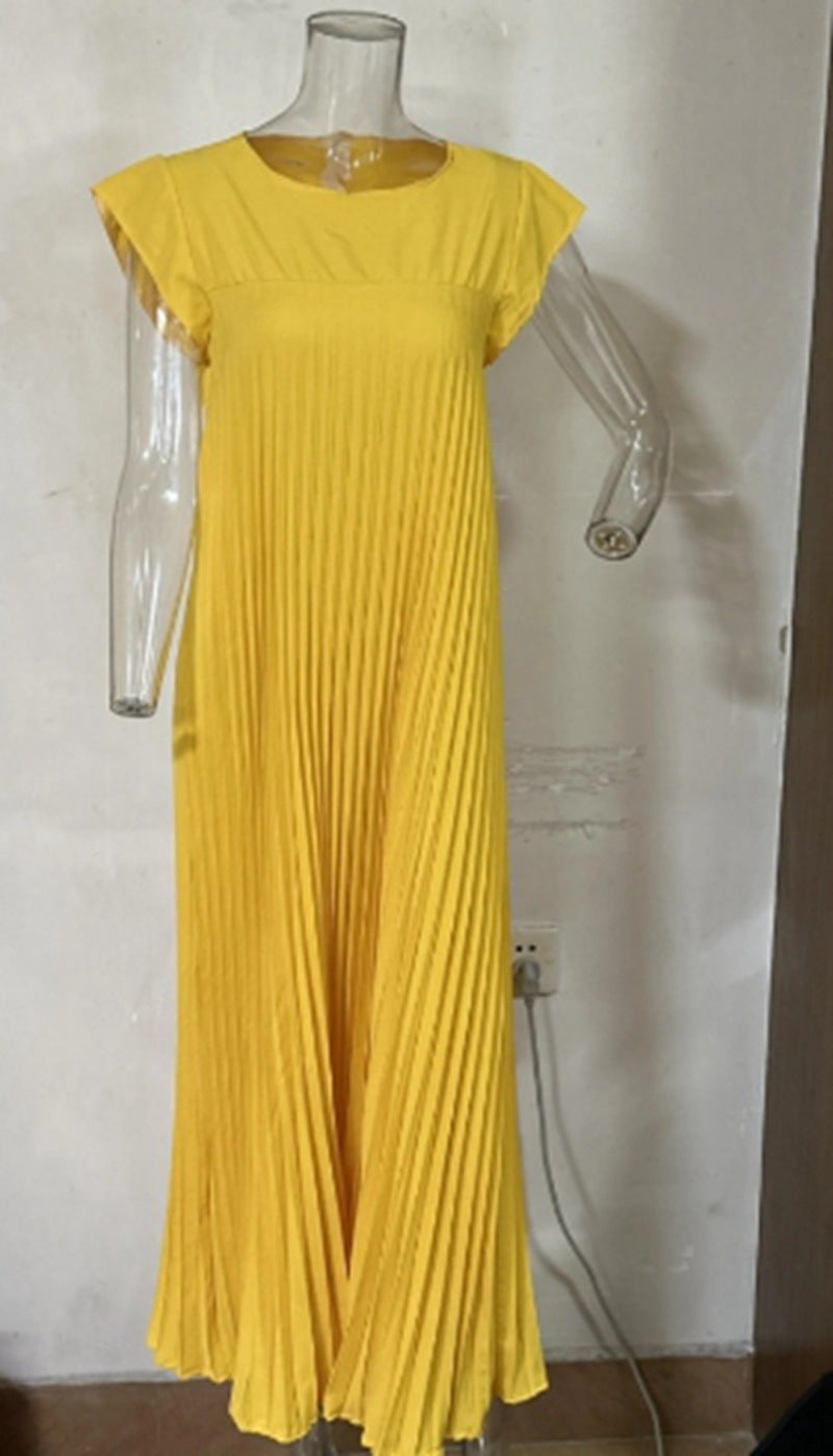 Damen nan fließendes plissiertes Maxikleid mit überschnittenen Schultern und Eingrifftaschen Echo Archiv