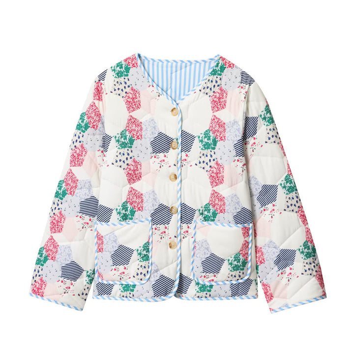 Damen Gesteppte Kurzjacke im Patchwork-Quilt-Look mit Knopfleiste und aufgesetzten Taschen Echo Archiv