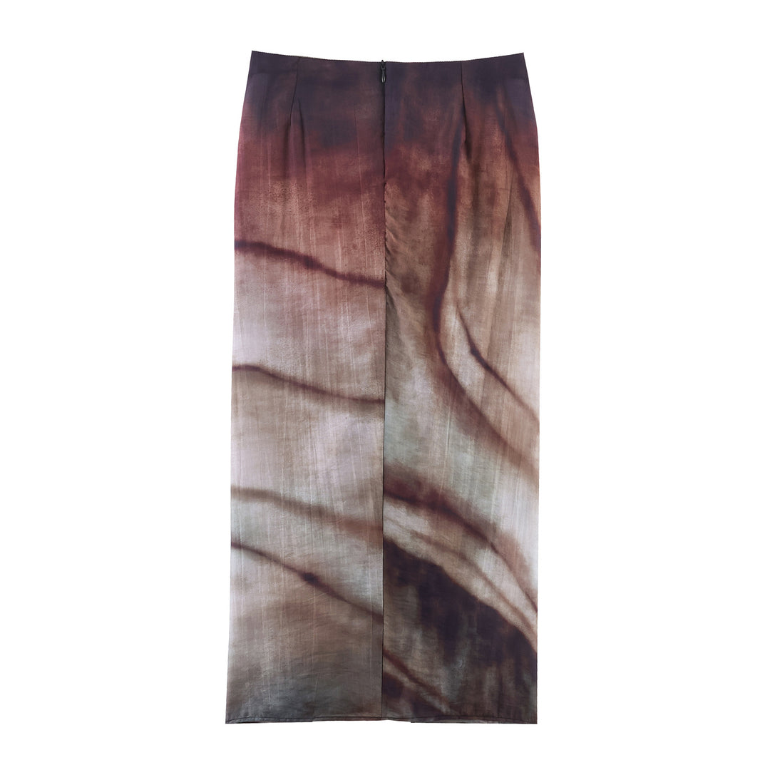 Damen fließender Maxirock mit Drapierung am Bund und floralem Aquarellprint – Valéora