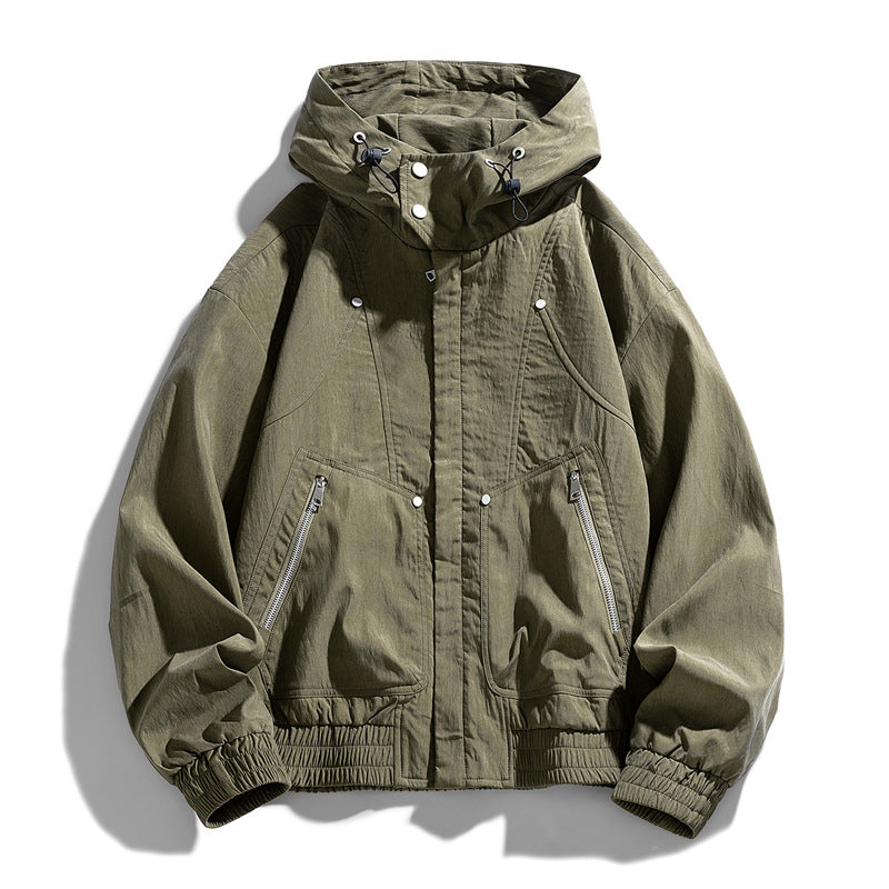 Herren Oversize Canvas-Utility-Kapuzenjacke mit versteckter Druckknopfleiste und Reißverschlusstaschen Echo Archiv