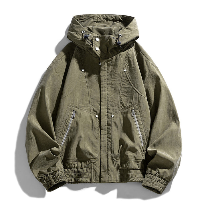 Herren Oversize Canvas-Utility-Kapuzenjacke mit versteckter Druckknopfleiste und Reißverschlusstaschen Echo Archiv