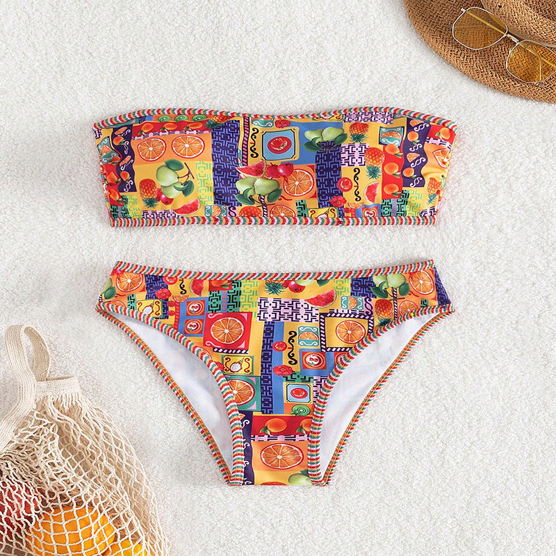 Damen Bandeau-Bikini-Set mit buntem Mustermix und dekorativen Details Echo Archiv