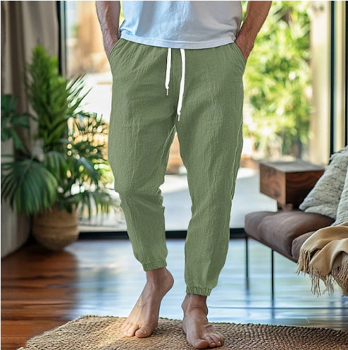 Herren lässige Leinen-Jogginghose mit elastischem Bund und verstellbarem Kordelzug Echoarchiv