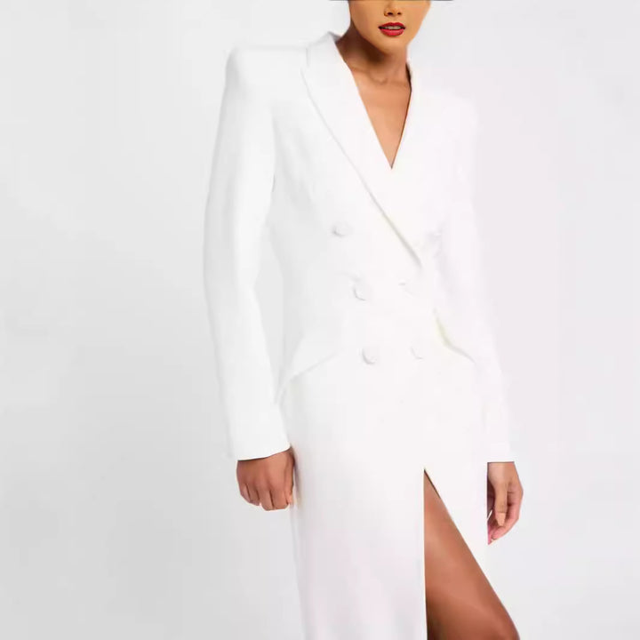 Damen Blazerkleid Maxikleid mit Doppelreiher, taillierter Silhouette und hohem Frontschlitz Echoarchiv