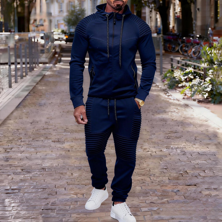 Herren sportives Kapuzen-Sweatset mit gerippten Biker-Paneelen – Cavarno