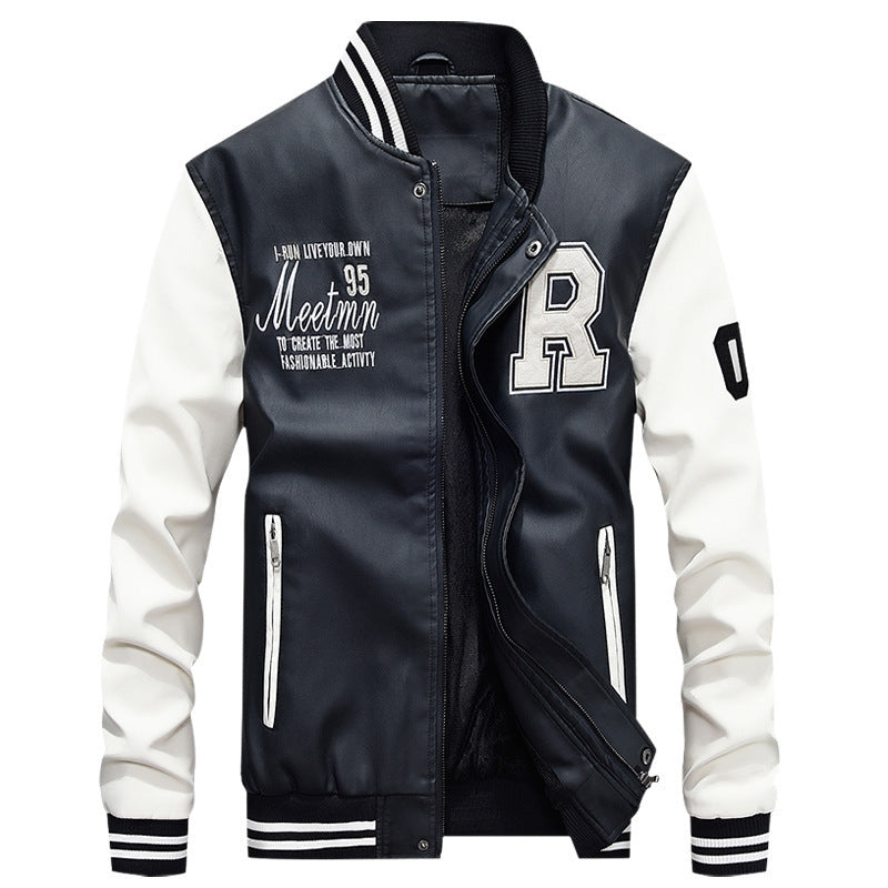 Herren nan Varsity-Lederjacke im College‑Stil mit gesticktem Logopatch, kontrastärmel‑Design und gerippten Bündchen Echo Archiv