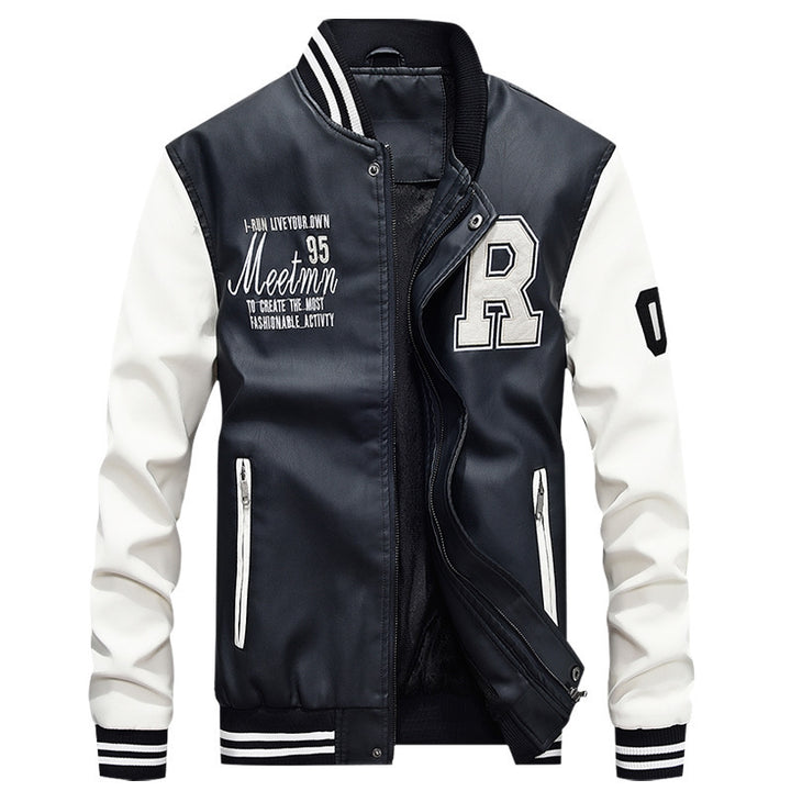 Herren nan Varsity-Lederjacke im College‑Stil mit gesticktem Logopatch, kontrastärmel‑Design und gerippten Bündchen Echo Archiv
