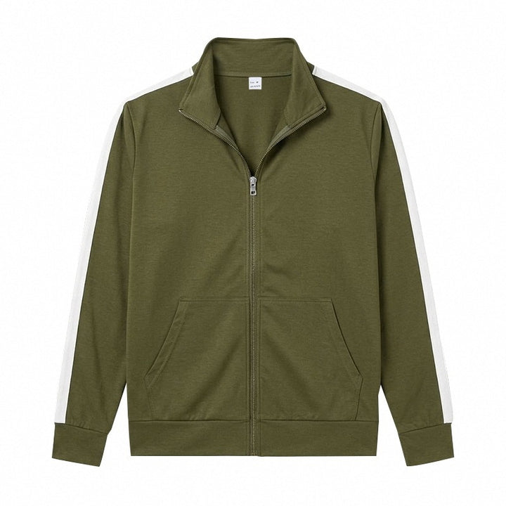 Herren Retro Trackjacke mit Stehkragen, Kontraststreifen und Kängurutasche – Cavarno