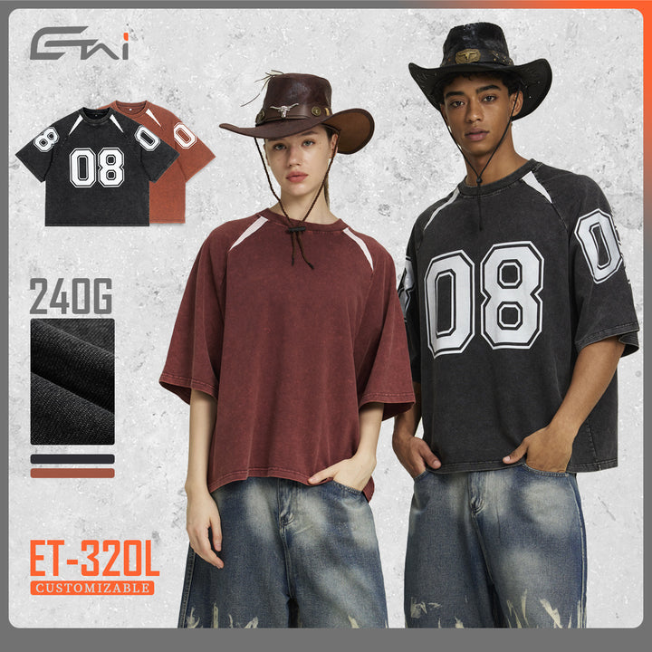 Herren Oversize Raglan-T-Shirt mit Vintage-Waschung und Kontrastbesatz Echo Archiv
