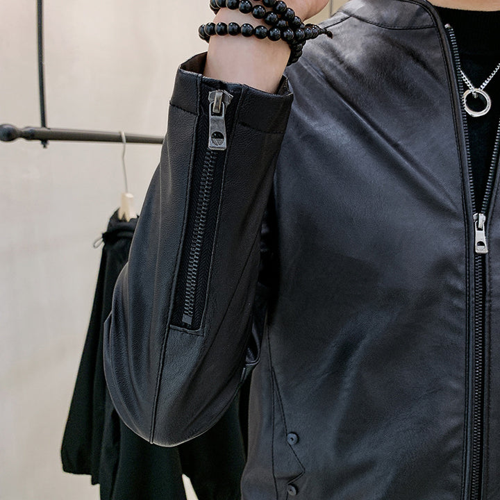 Herren Modische Lederjacke mit stylischem Kragen Echo Archiv