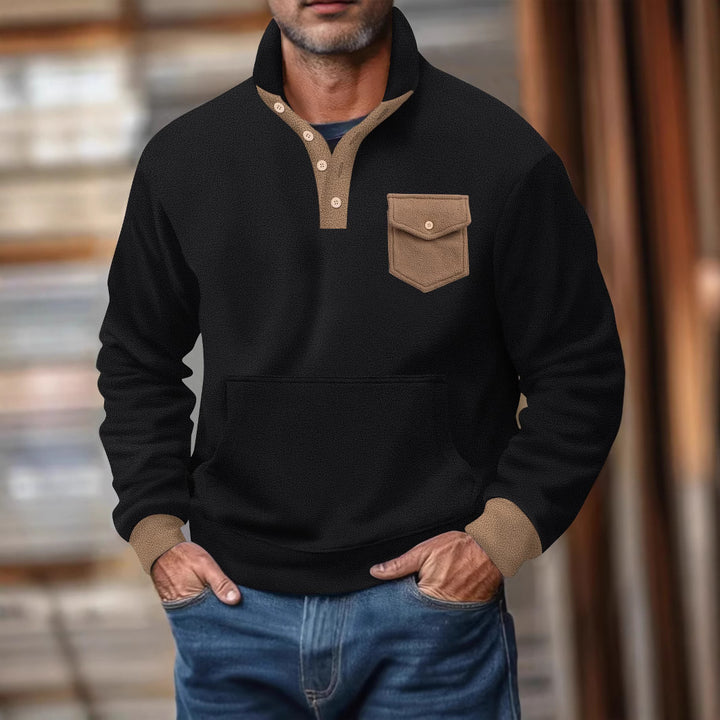 Herren Sweatshirt mit modischem Stehkragen und aufgesetzter Tasche Echoarchiv
