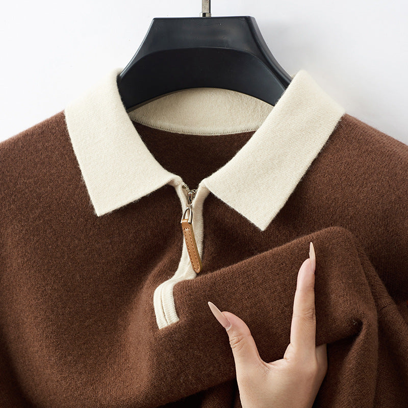 Herren eleganter Pullover mit Zip-Kragen aus hochwertiger Wolle Echoarchiv