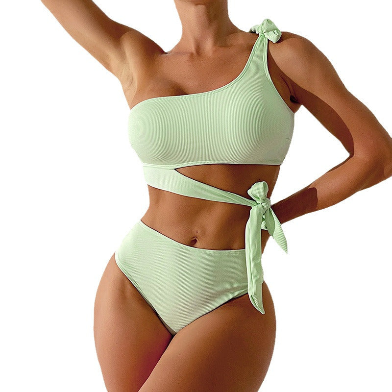 Damen Cut-Out Bikini-Set mit asymmetrischem Oberteil und modischen Bindebändern Echo Archiv