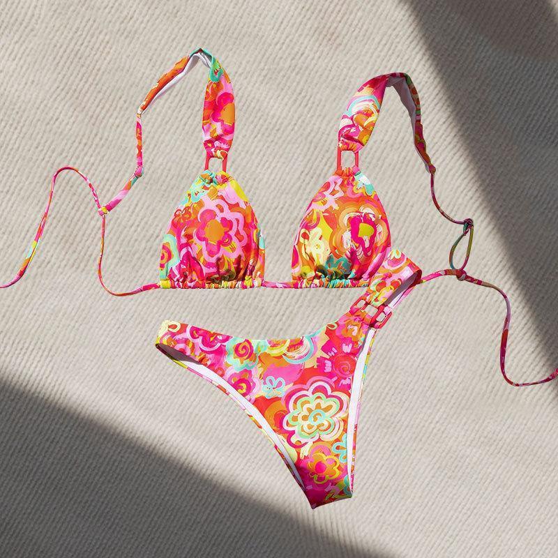 Damen Triangel-Bikini mit buntem Blumenmuster und verstellbaren Trägern Echo Archiv
