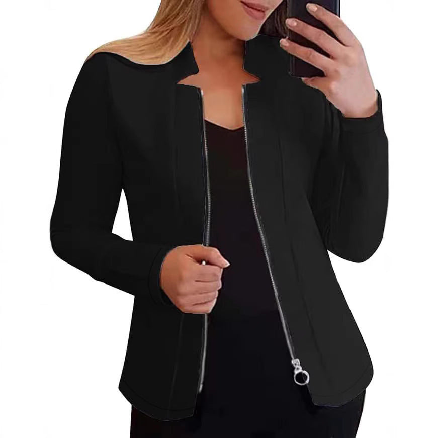 Damen Taillierter Scuba‑Blazer mit Stehkragen und durchgehendem Reißverschluss – Valéne