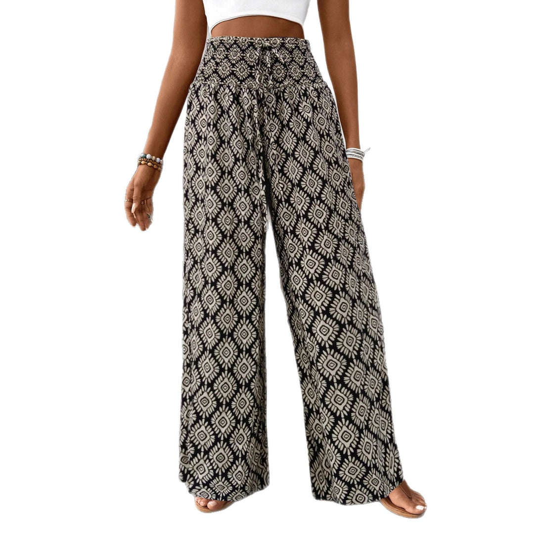 Damen Palazzo‑Hose mit hoher Smock‑Taille und Ethno‑Print – Avérine