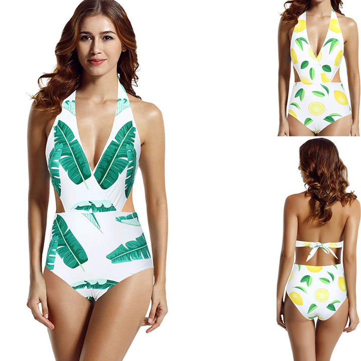 Damen Badeanzug mit tiefem V-Ausschnitt und frischem Zitrusdruck Echo Archiv