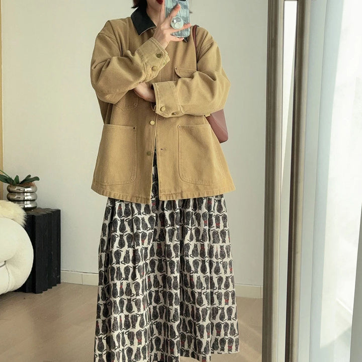 Damen Modische Utility-Jacke mit Karomuster Echoarchiv