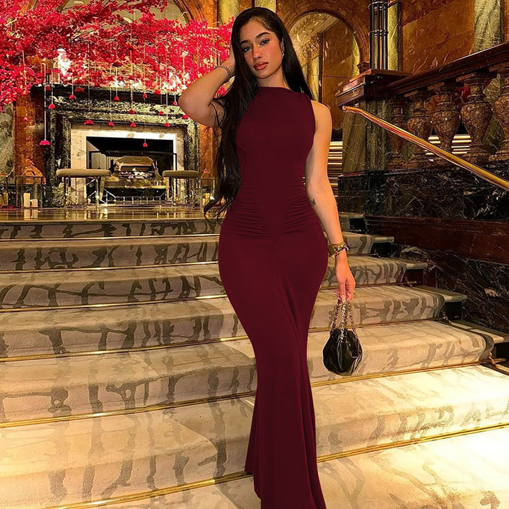 Damen Figurbetontes Maxikleid mit hochgeschlossenem Design und Raffung Echo Archiv