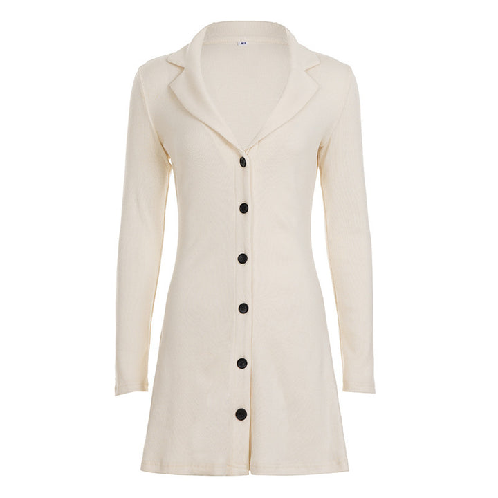 Damen Langstrick-Knopfcardigan mit Reverskragen und ausgestelltem Saum – Veloura