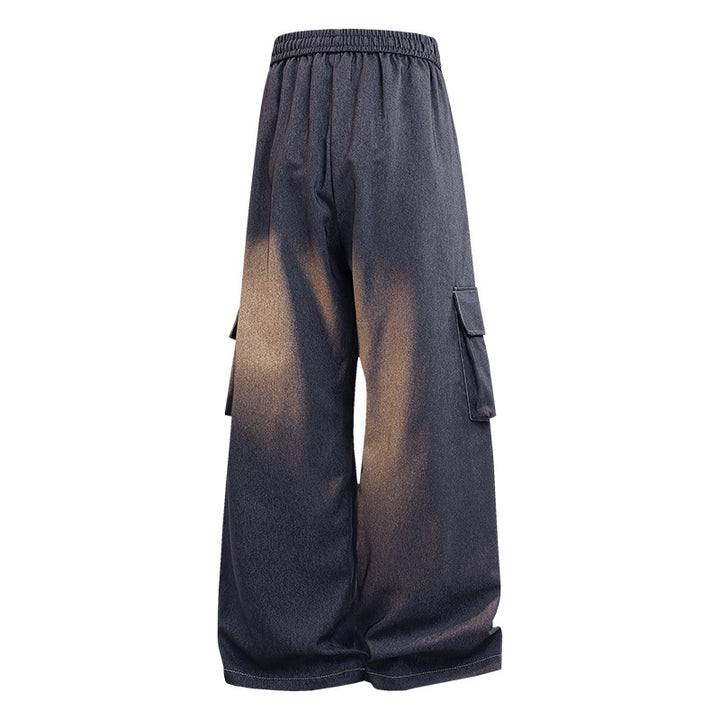Damen Weite Denim-Cargo-Hose im Baggy-Stil mit Elastbund, Tunnelzug und aufgesetzten Klappentaschen Echoarchiv