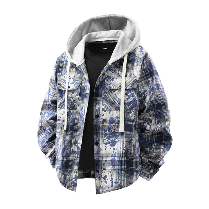 Herren lässige karierten Overshirt mit Kapuze Echoarchiv