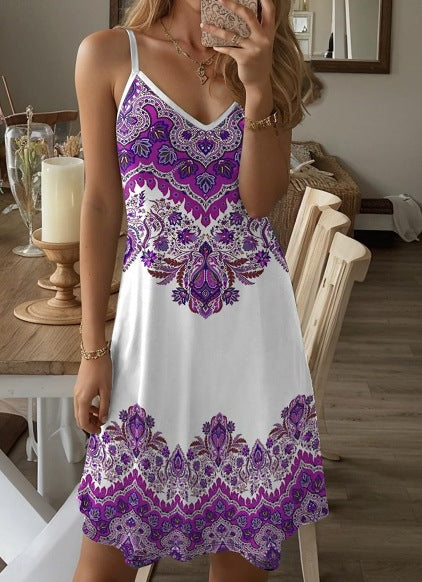Damen Spaghetti-Träger Kleid mit stilvollem Paisleymuster und A-Linien Schnitt Echo Archiv