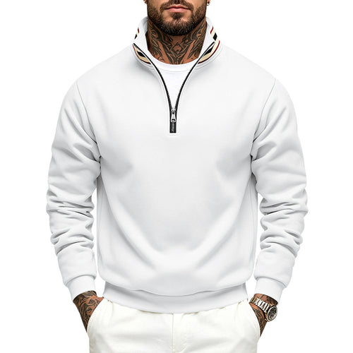Herren Sweatpullover mit halbem Reißverschluss und gestreiftem Stehkragen Echoarchiv